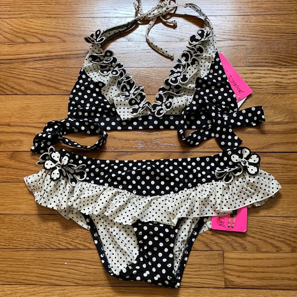 Black & White Polka Dot Betsey Johnson Bikini NWT